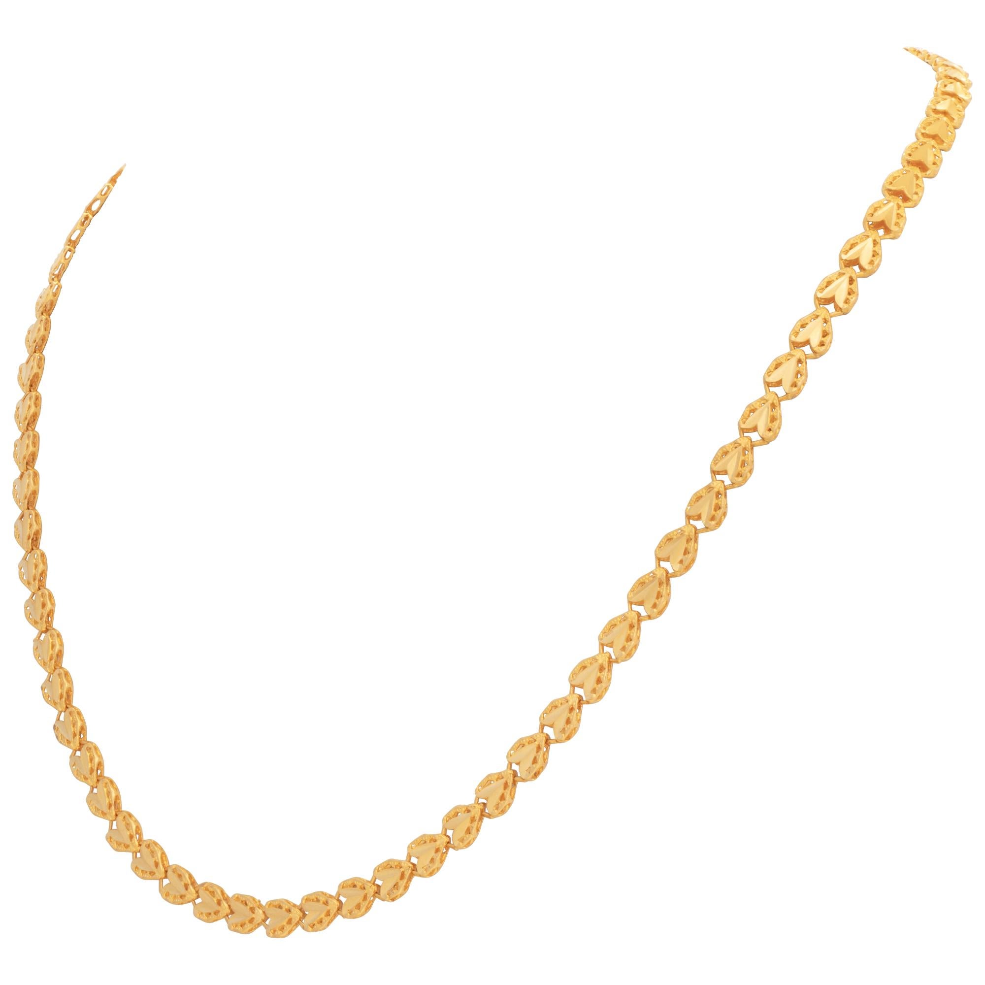 Uniqur herzförmige Gliederkette/Halskette aus 24k Gelbgold. Maße: 18 Zoll lang und 5 mm breit.
