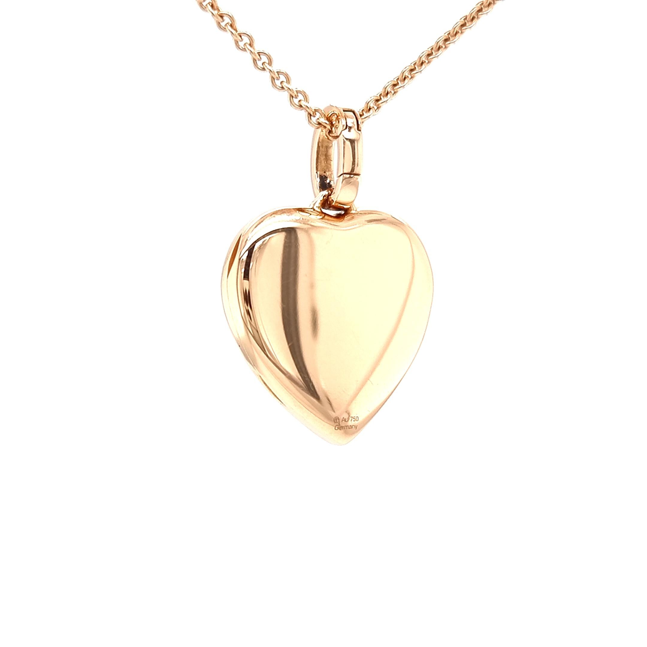 Brilliant Cut Heart Shaped Locket Pendant by Victor Mayer, 18k Rose Gold, 8 Diamonds 0.16ct For Sale