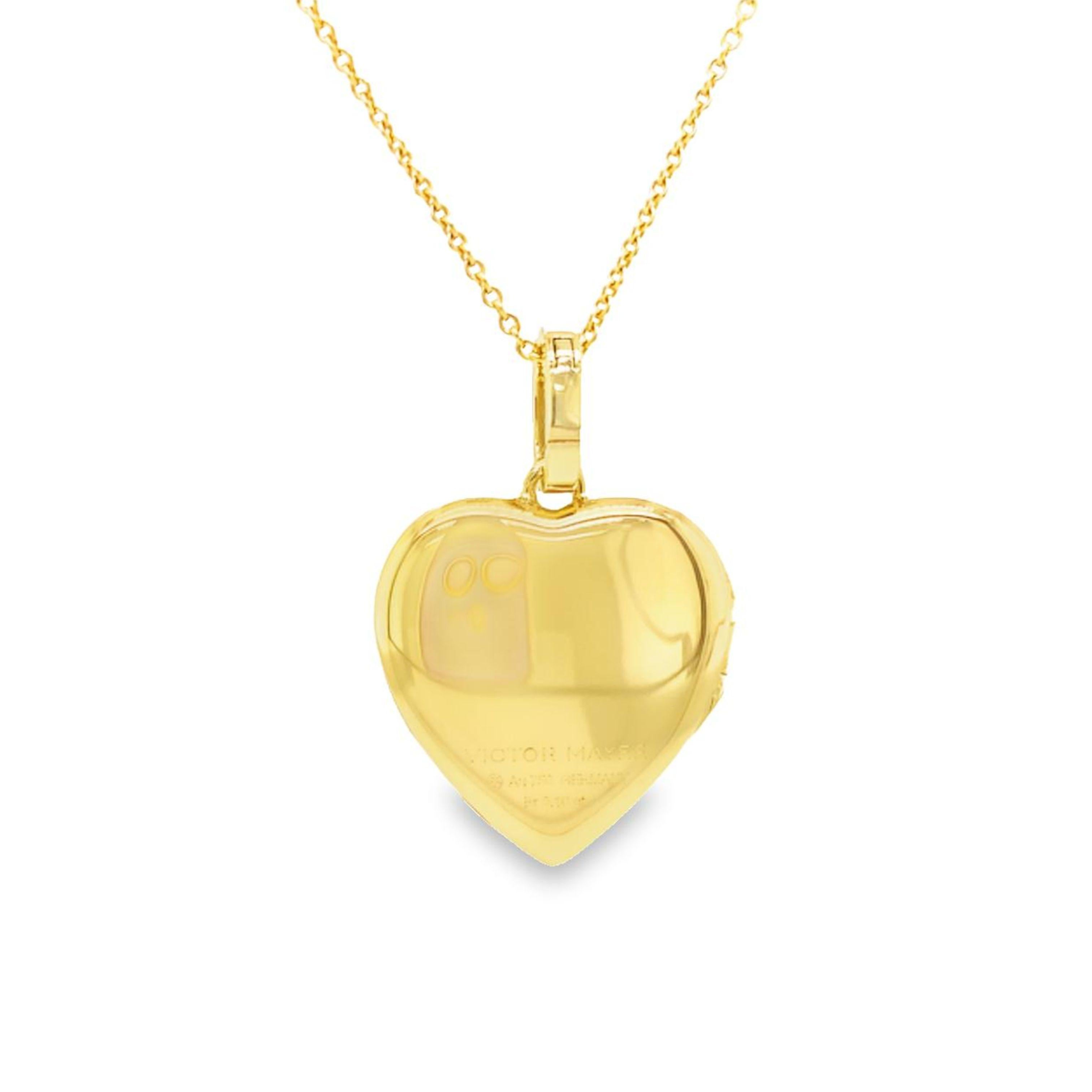 Heart shaped locket pendant by VICTOR MAYER - 18k yellow gold - Hallmark Collection, 8 diamonds total 0.16 ct, G VS, for two pictures

About the creator Victor Mayer
Victor Mayer is internationally renowned for elegant timeless designs and