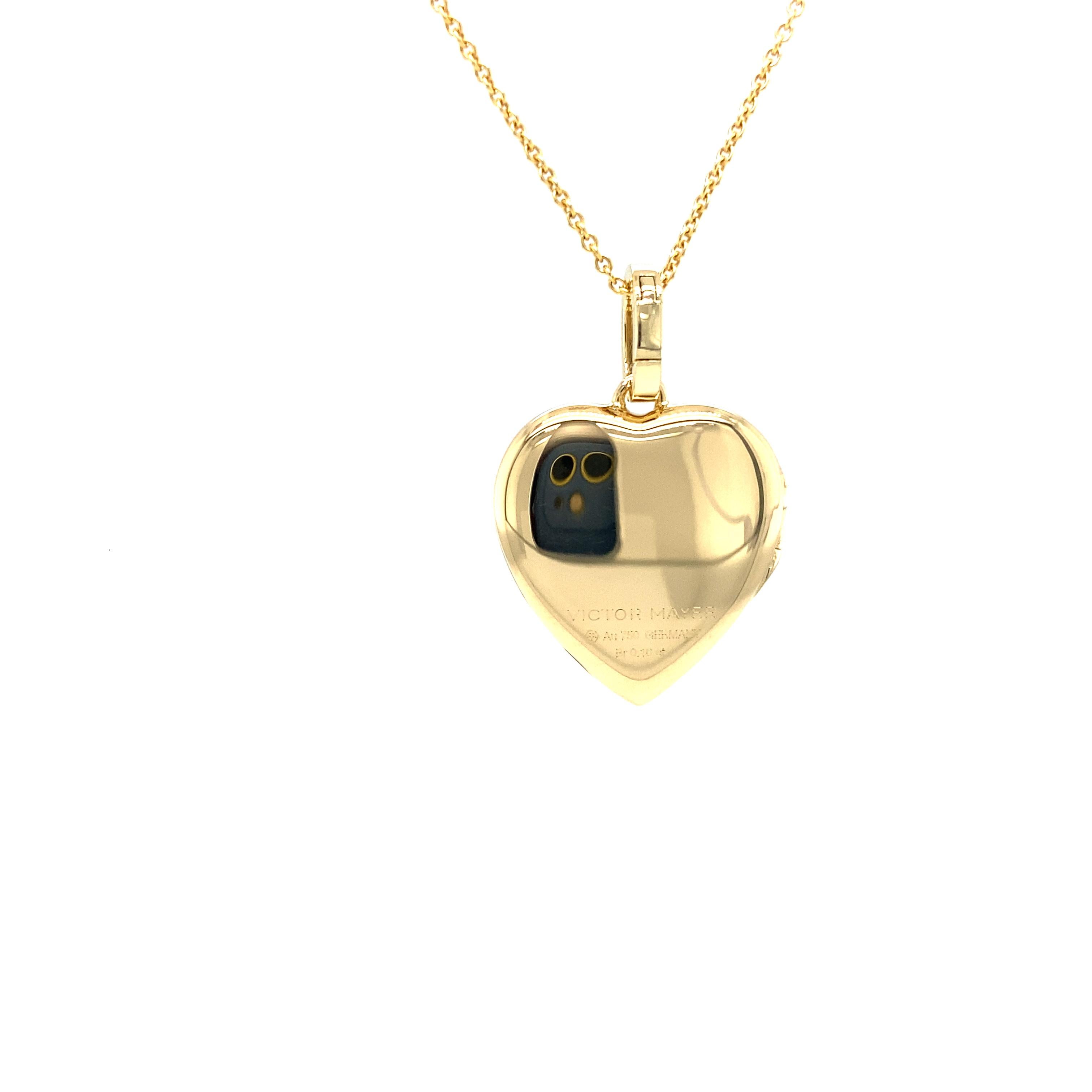 Heart Shaped Locket Pendant by Victor Mayer, 18k Yellow Gold, 8 Diamonds 0.16ct In New Condition For Sale In Pforzheim, DE