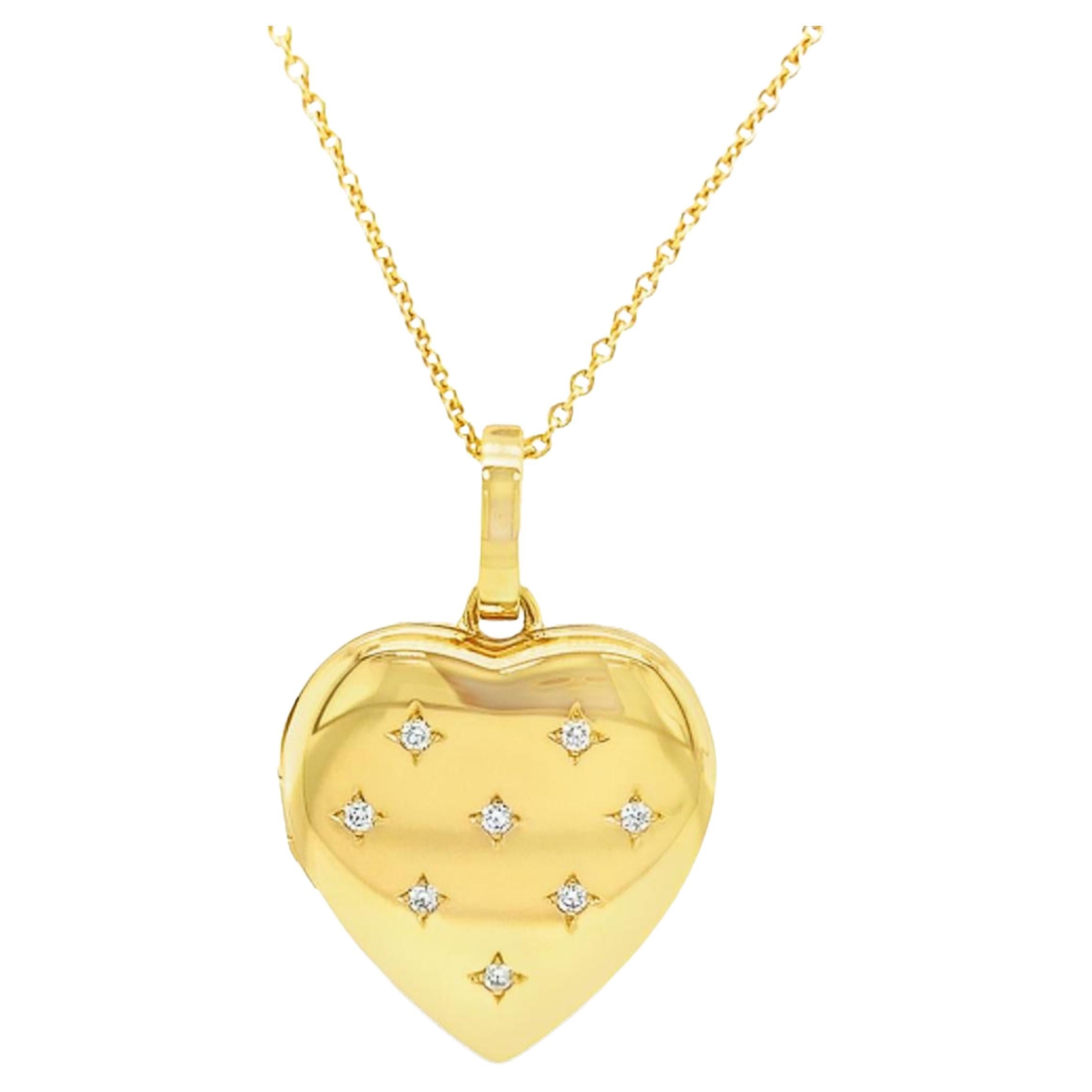 Pendentif médaillon en forme de cœur de Victor Mayer, or jaune 18 carats, 8 diamants 0,16 carat en vente