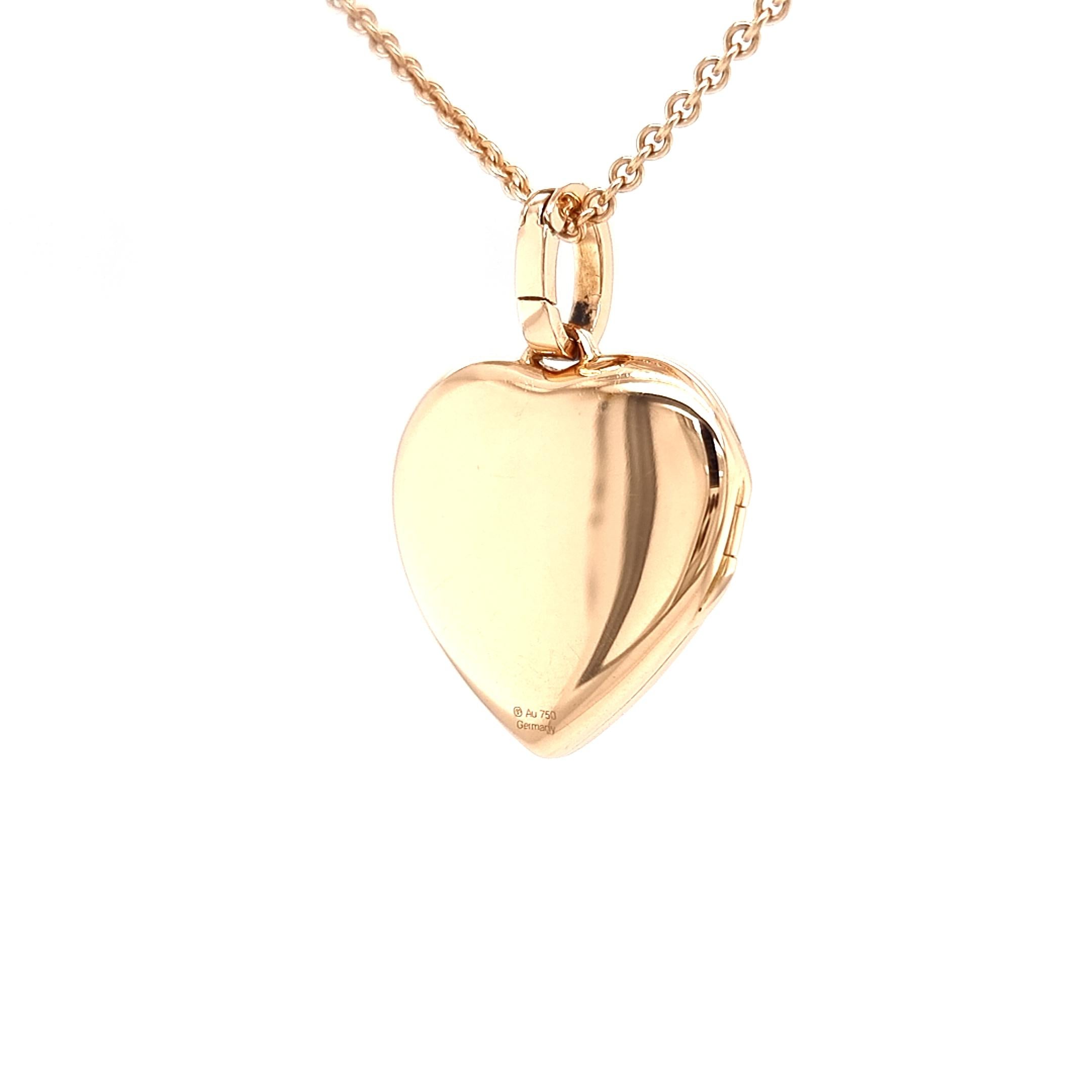 Brilliant Cut Heart Shaped Locket Pendant Necklace, 18k Rose Gold, 8 Diamonds 0.16ct For Sale