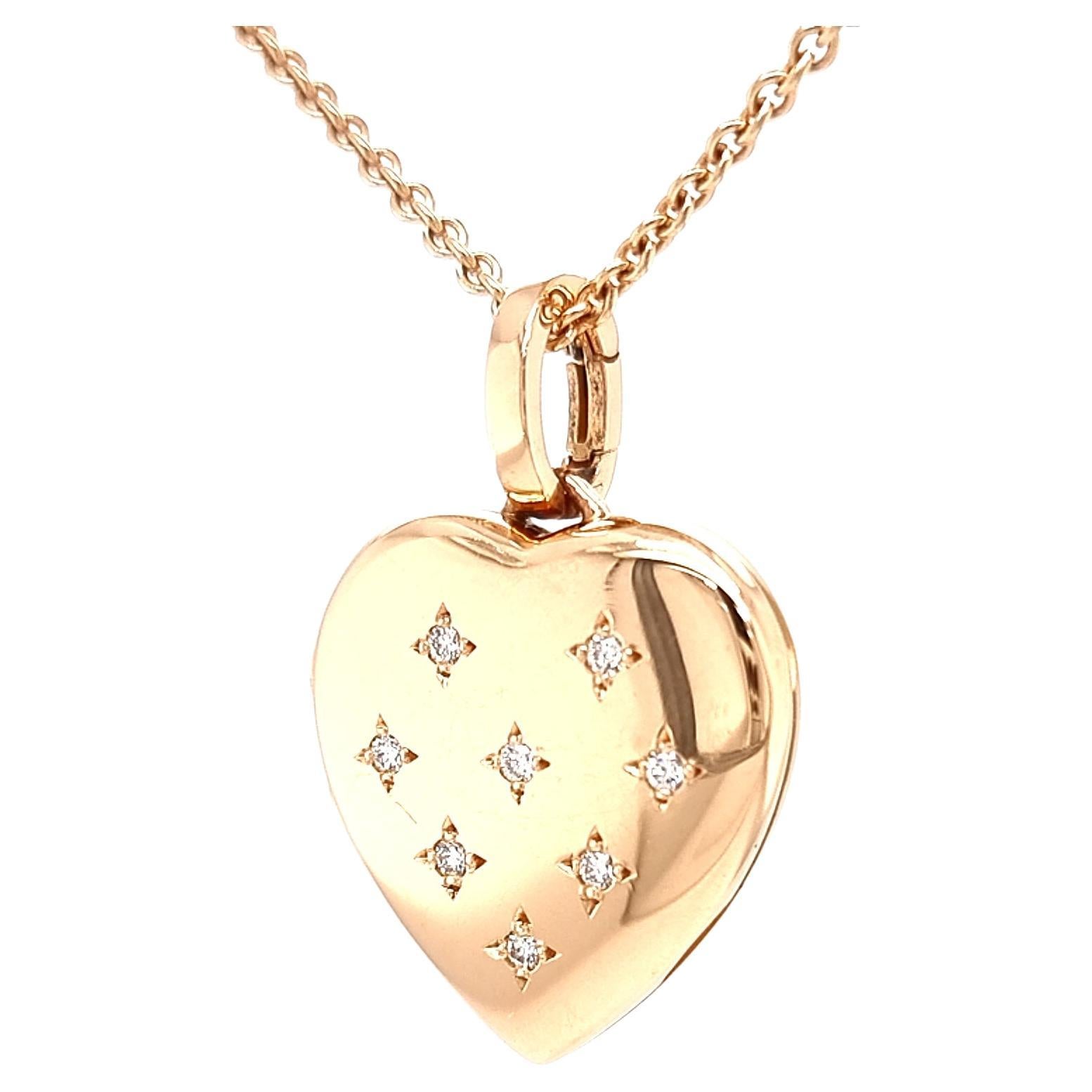 Heart Shaped Locket Pendant Necklace, 18k Rose Gold, 8 Diamonds 0.16ct For Sale