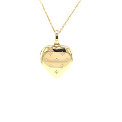 Heart Shaped Locket Pendant Necklace, 18k Yellow Gold, 8 Diamonds 0.16ct