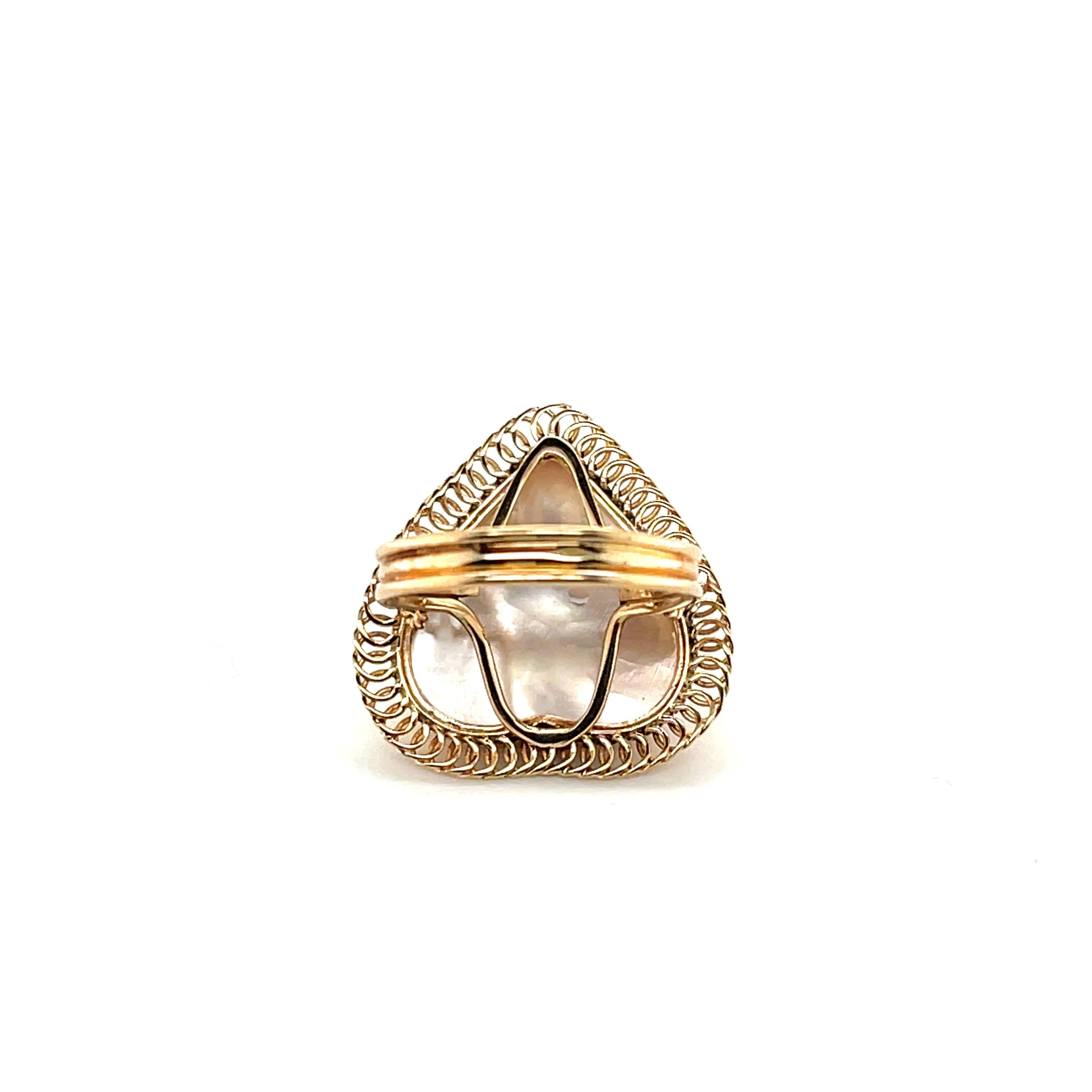 Artisan Heart Shaped Mabe Pearl Cocktail Ring with Yellow Gold Spiral Frame For Sale