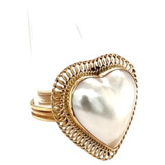 Heart Shaped Mabe Pearl Cocktail Ring with Yellow Gold Spiral Frame