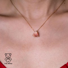 Heart Shaped Mexican Matrix Fire Opal Pendant Necklace 18K Yellow Gold