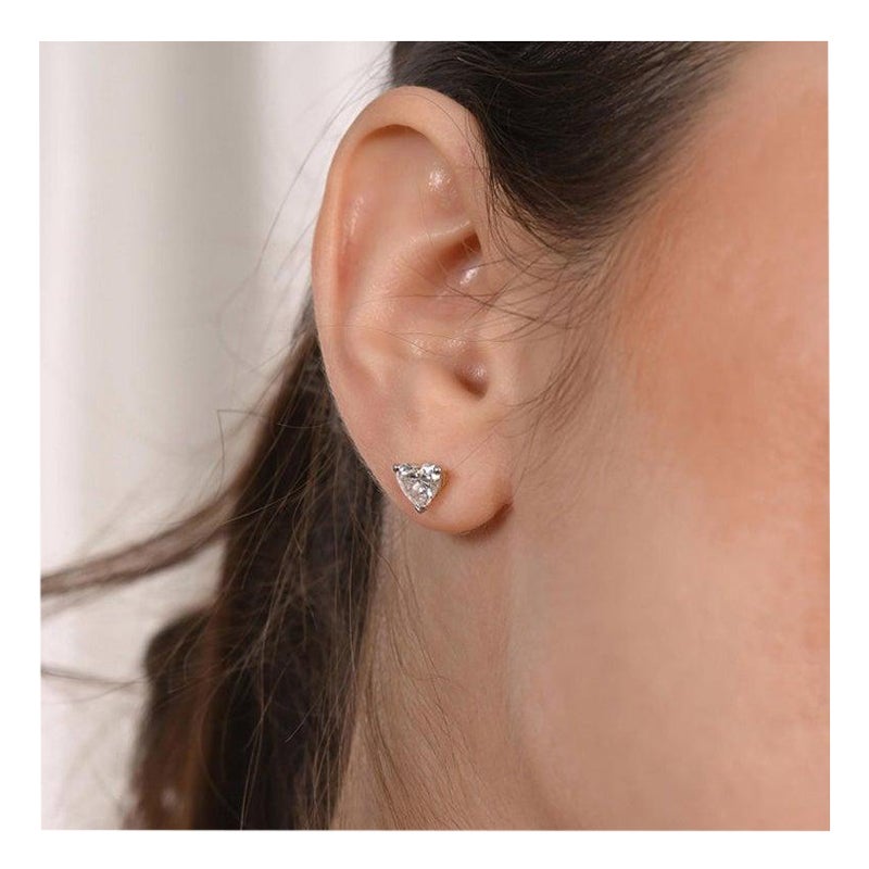 Heart Shaped Moissanite Stud Earrings 925 Sterling Silver Solitaire Earrings.