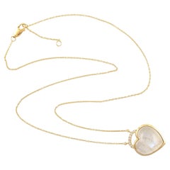 Collar Con Cadena Colgante De Piedra Lunar En Forma De Corazón Con Diamantes De Oro De 18k