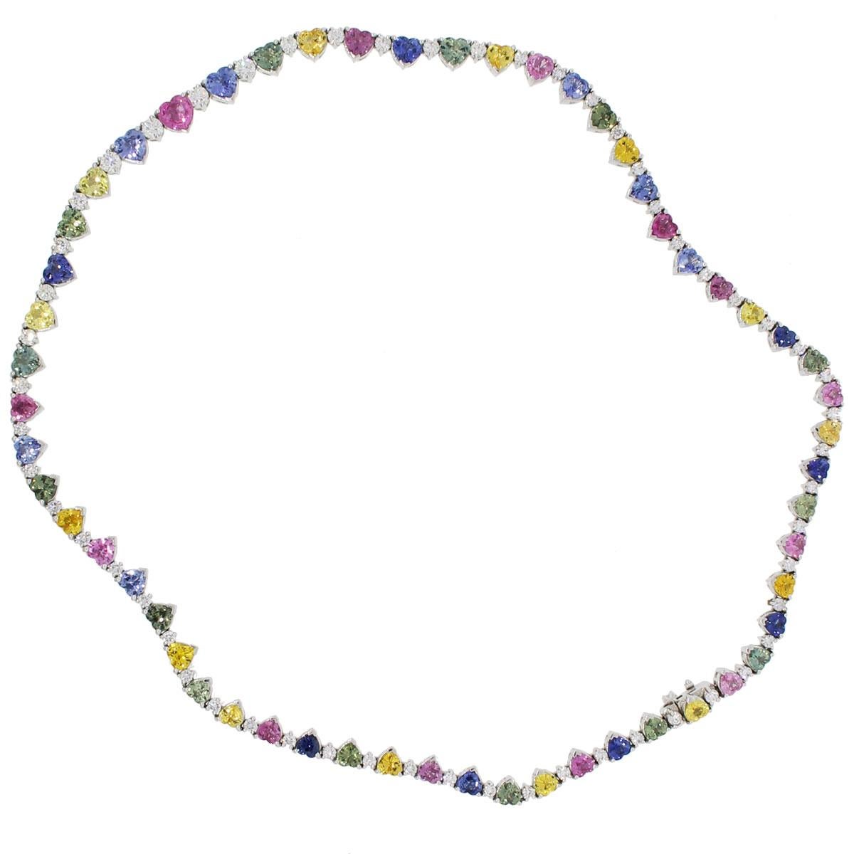 Herzförmige Multi-Color-Saphir-Halskette (Romantik)