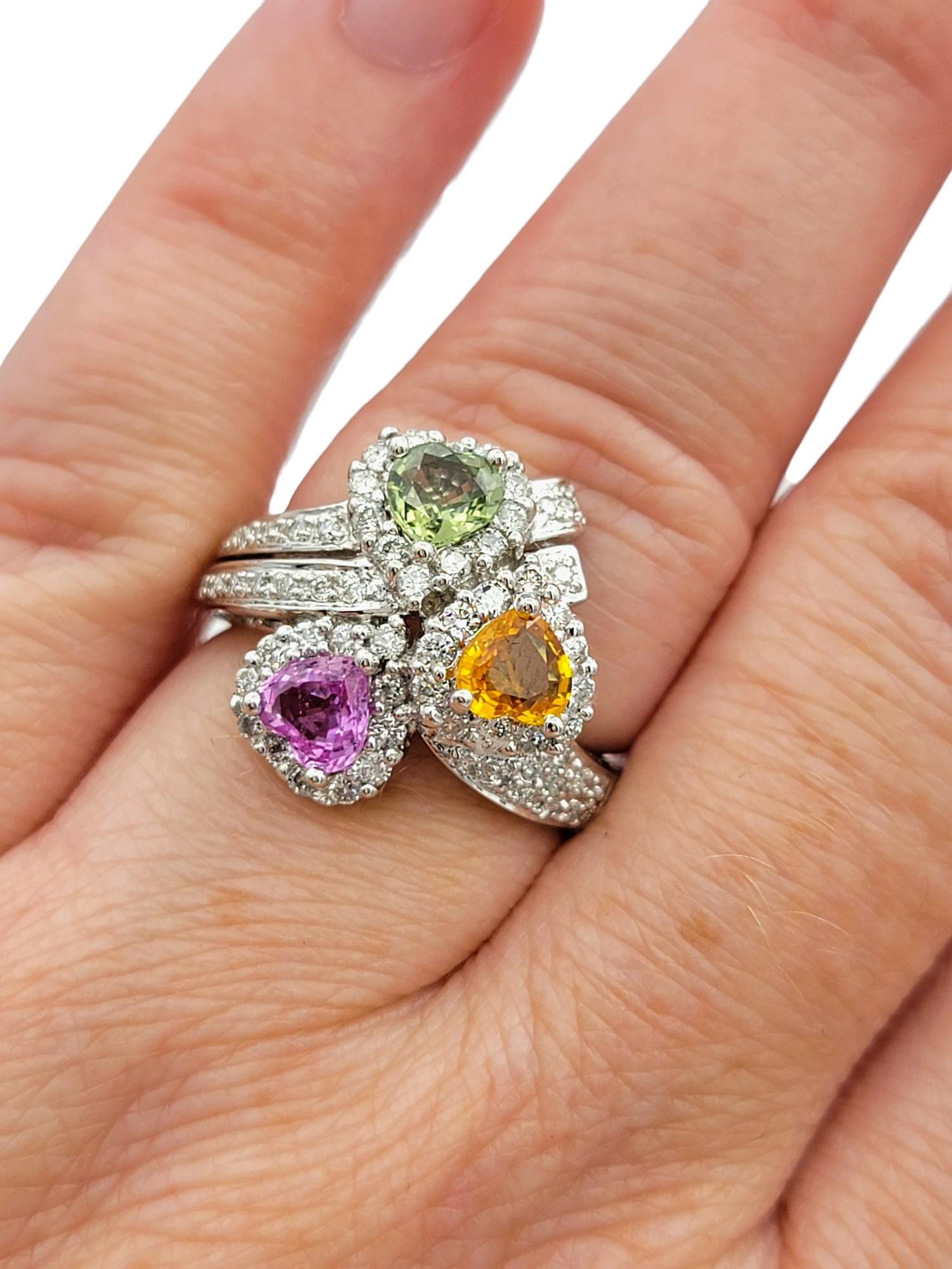 Heart Shaped Multi-Colored Sapphire and Diamond Cocktail Ring in 18 Karat Gold For Sale 4