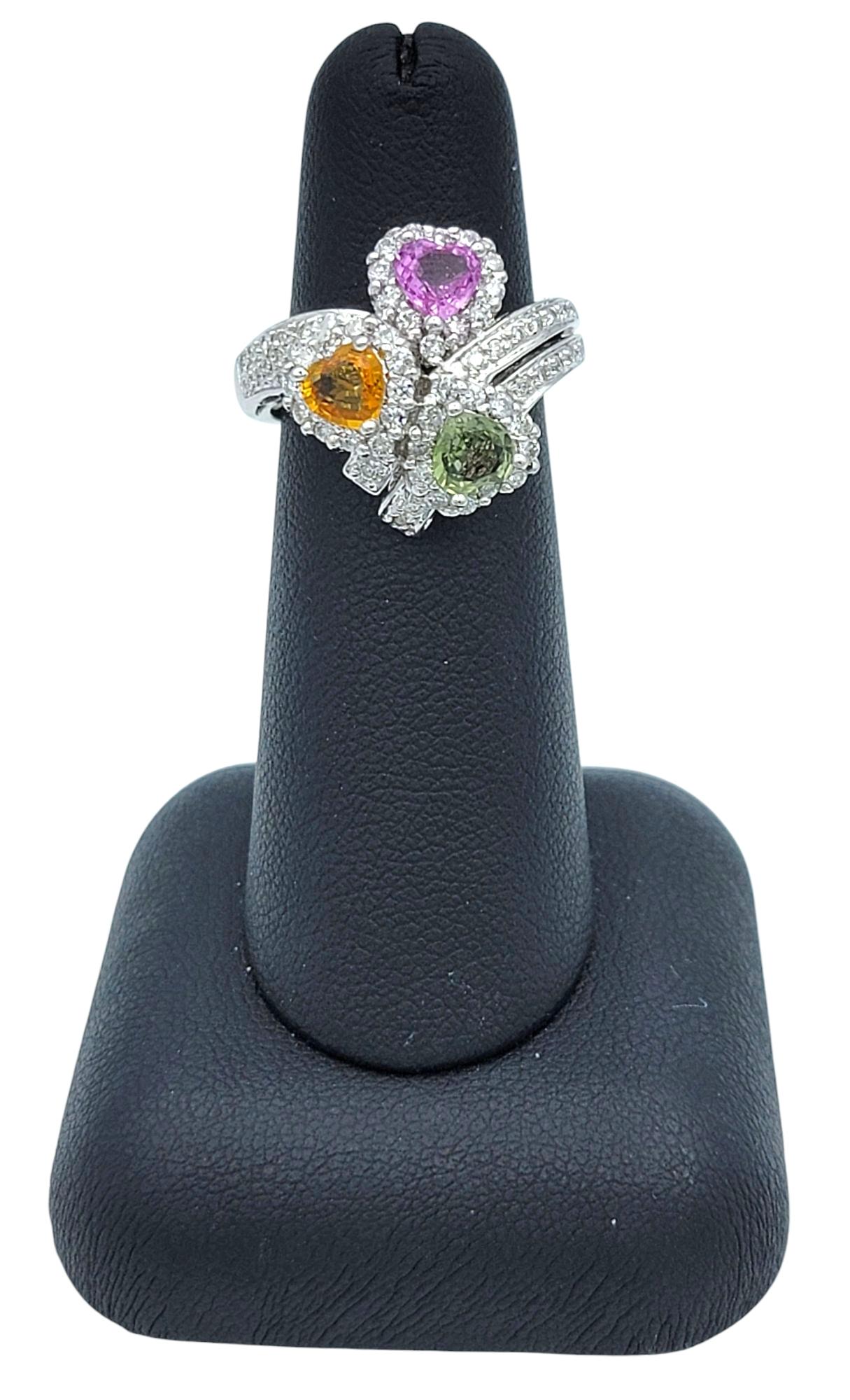 Heart Shaped Multi-Colored Sapphire and Diamond Cocktail Ring in 18 Karat Gold For Sale 5
