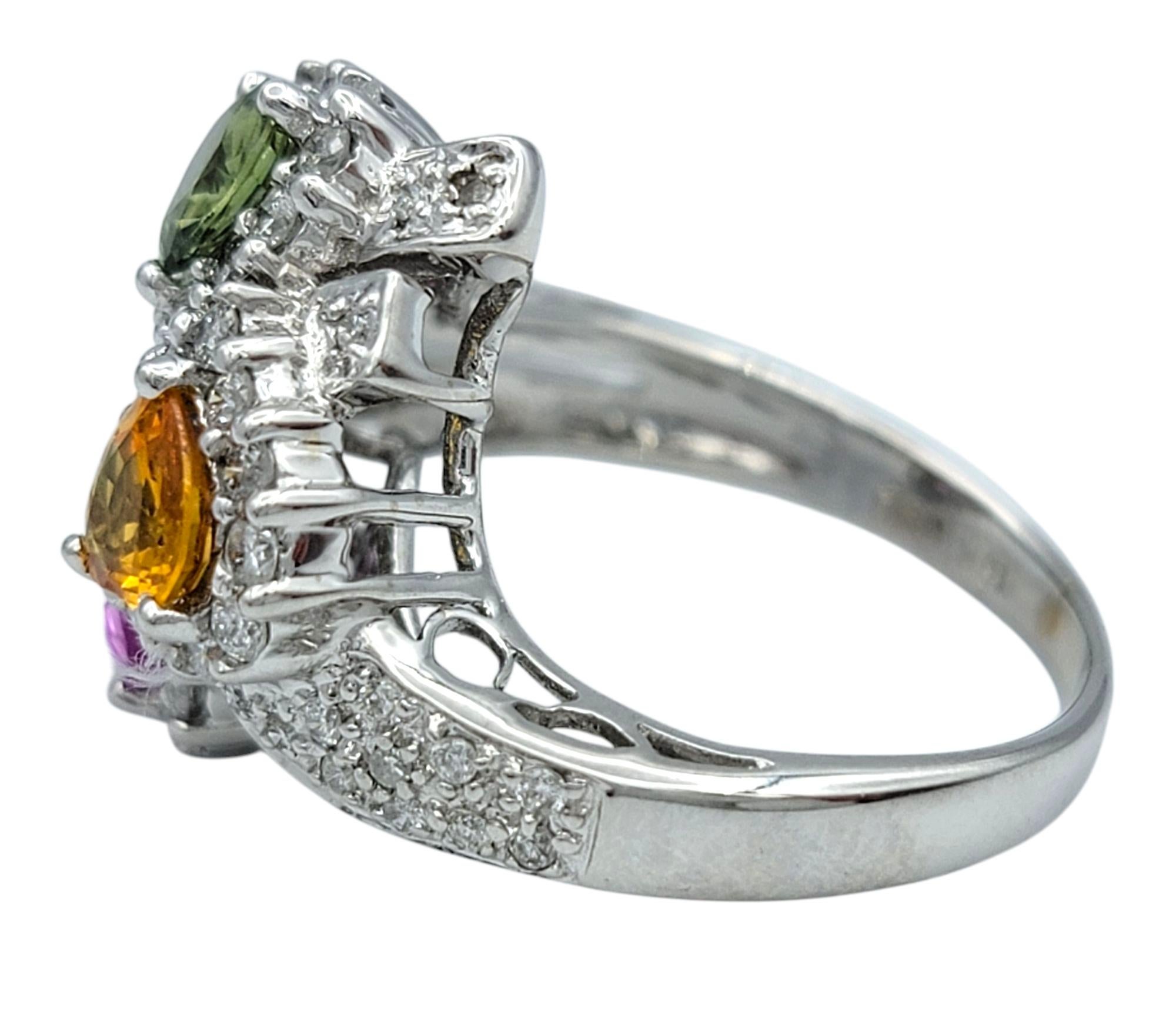 Heart Shaped Multi-Colored Sapphire and Diamond Cocktail Ring in 18 Karat Gold In Good Condition For Sale In Scottsdale, AZ