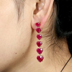 Heart Shaped Multi Tier Mozambique Ruby Dangle Earrings Made In 18k Yellow Gold
