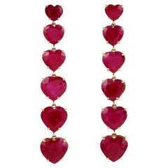 Heart Shaped Multi Tier Mozambique Ruby Dangle Earrings Made In 18k Yellow Gold