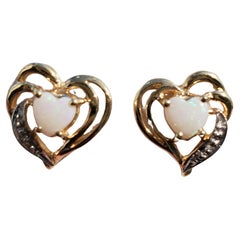 Heart Shaped Opal Studs 14k Yellow Gold