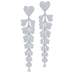 Heart Shaped Pave Diamond Drop Earrings in 18KT White Gold