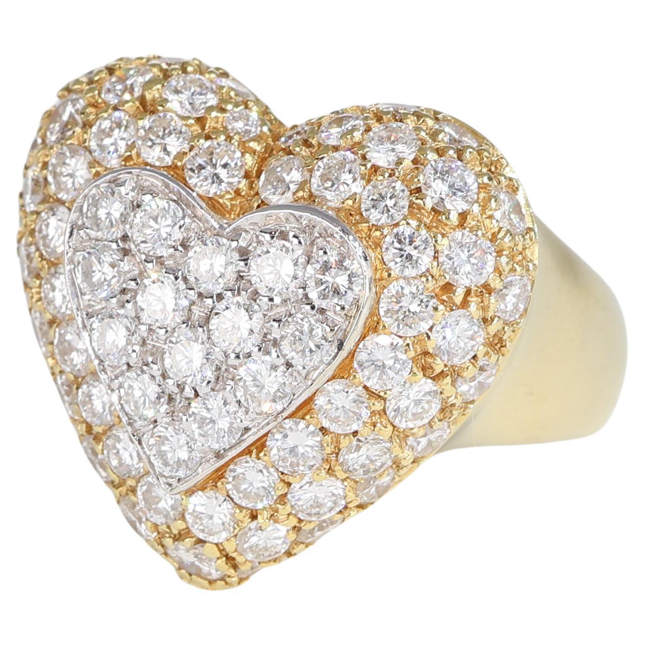 Heart - Shaped Pavé Vintage Diamond Ring 3.32 Carats Yellow Gold
