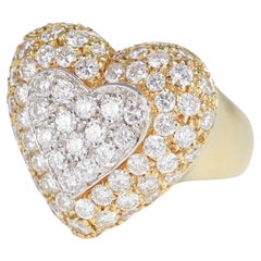 Bague en forme de cœur Pavé de diamants Vintage 3,32 carats Or jaune
