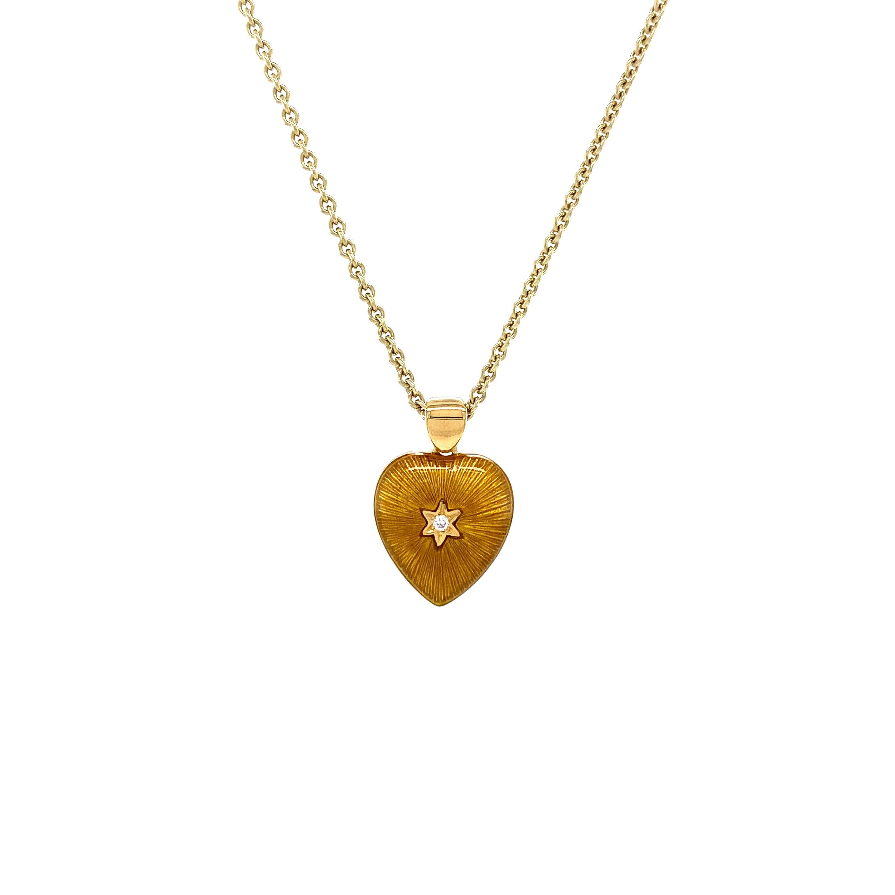 Women's Two Colored Heart Pendant 18k Yellow Gold Blue/Yellow Enamel Diamonds 2.02 ct For Sale