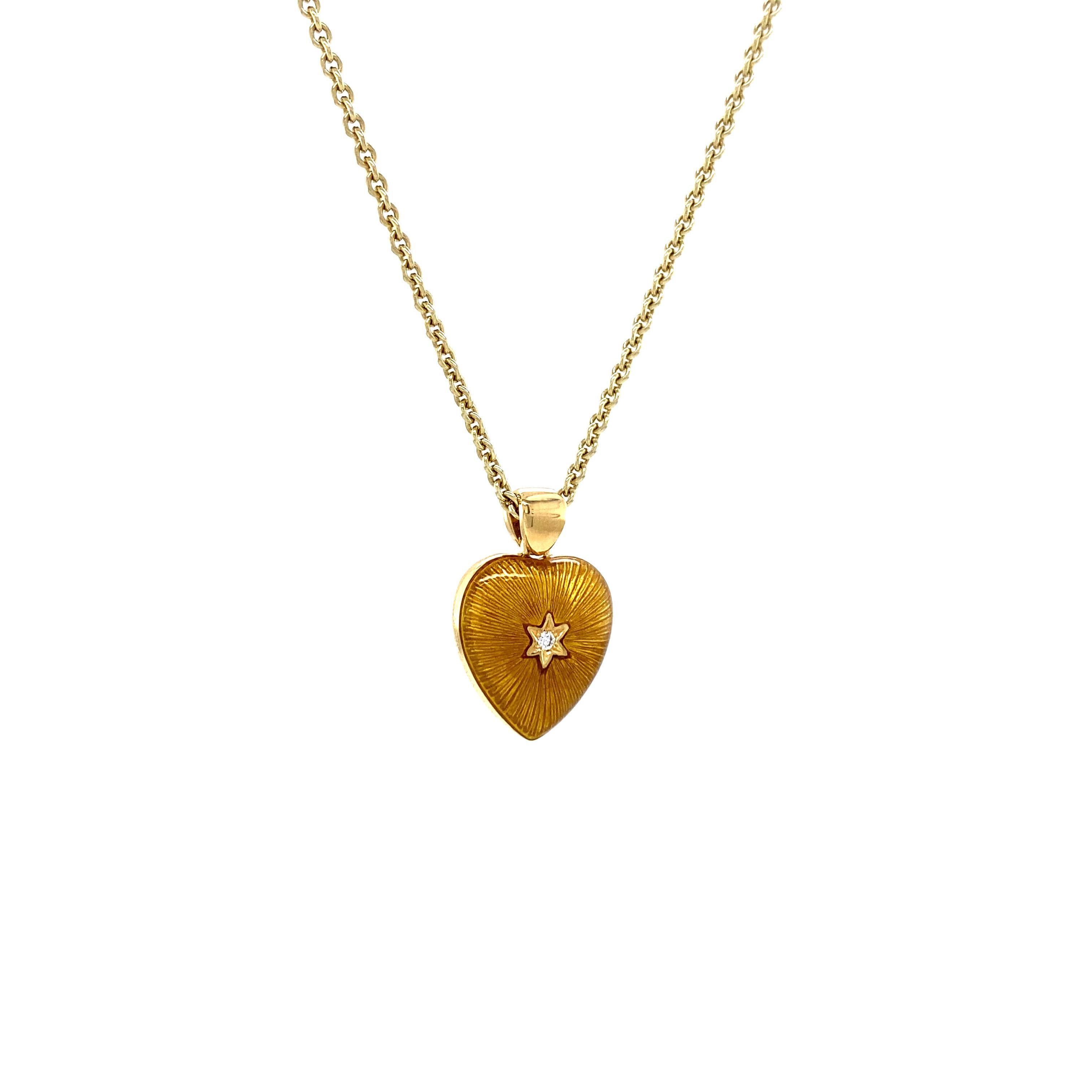 Two Colored Heart Pendant 18k Yellow Gold Blue/Yellow Enamel Diamonds 2.02 ct For Sale 1