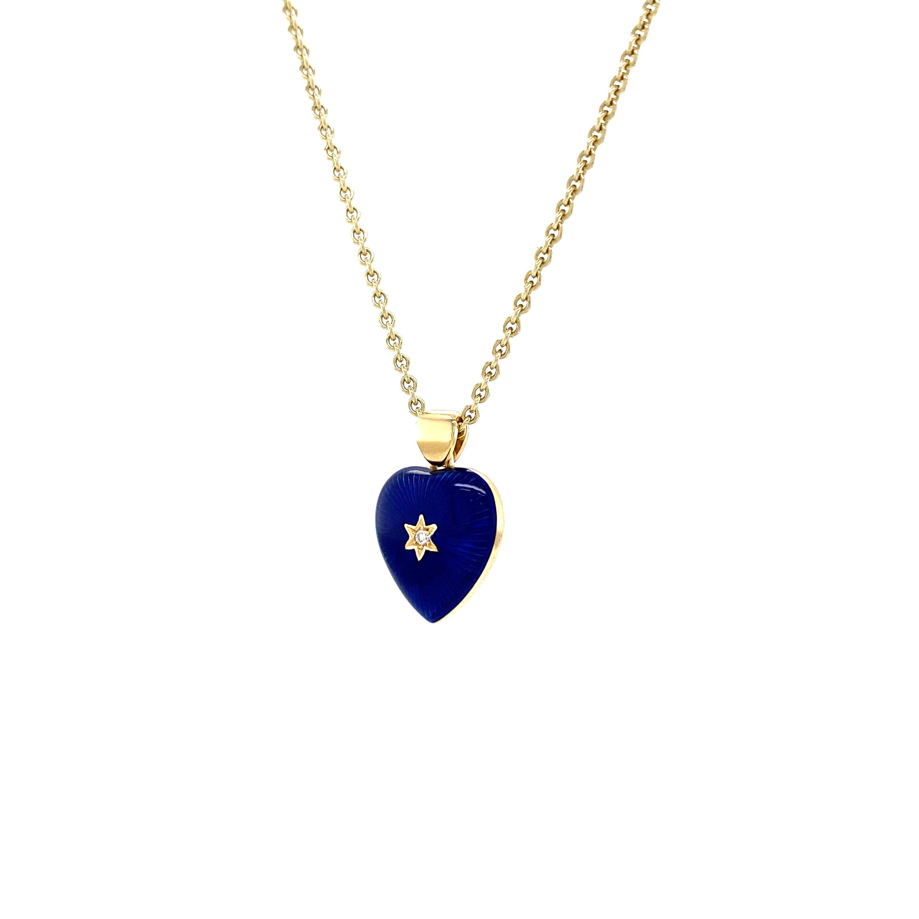 Two Colored Heart Pendant 18k Yellow Gold Blue/Yellow Enamel Diamonds 2.02 ct For Sale 3
