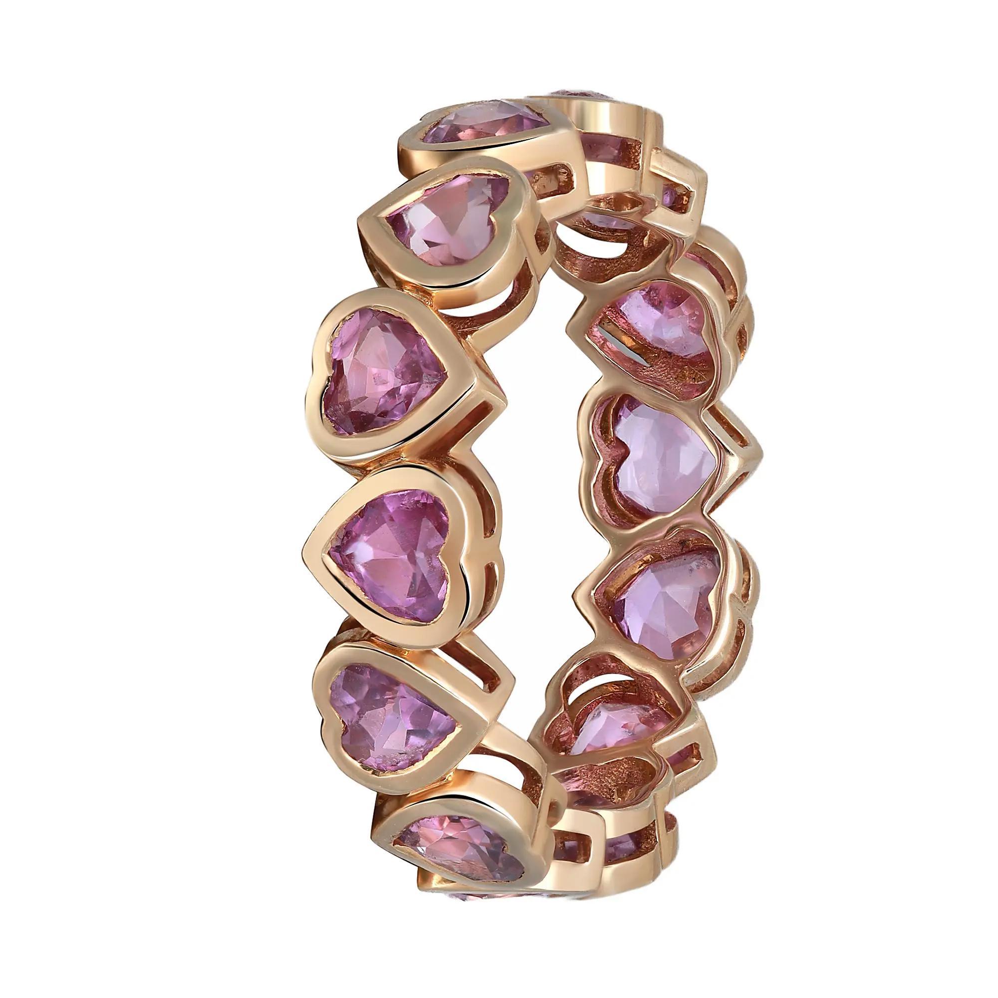 Moderno Anello a forma di cuore con zaffiro rosa per l'eternità in oro bianco 14K 4.01Cttw misura 7 in vendita