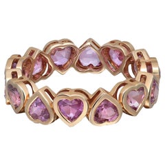 Heart Shaped Pink Sapphire Eternity Band Ring 14K White Gold 4.01Cttw Size 7