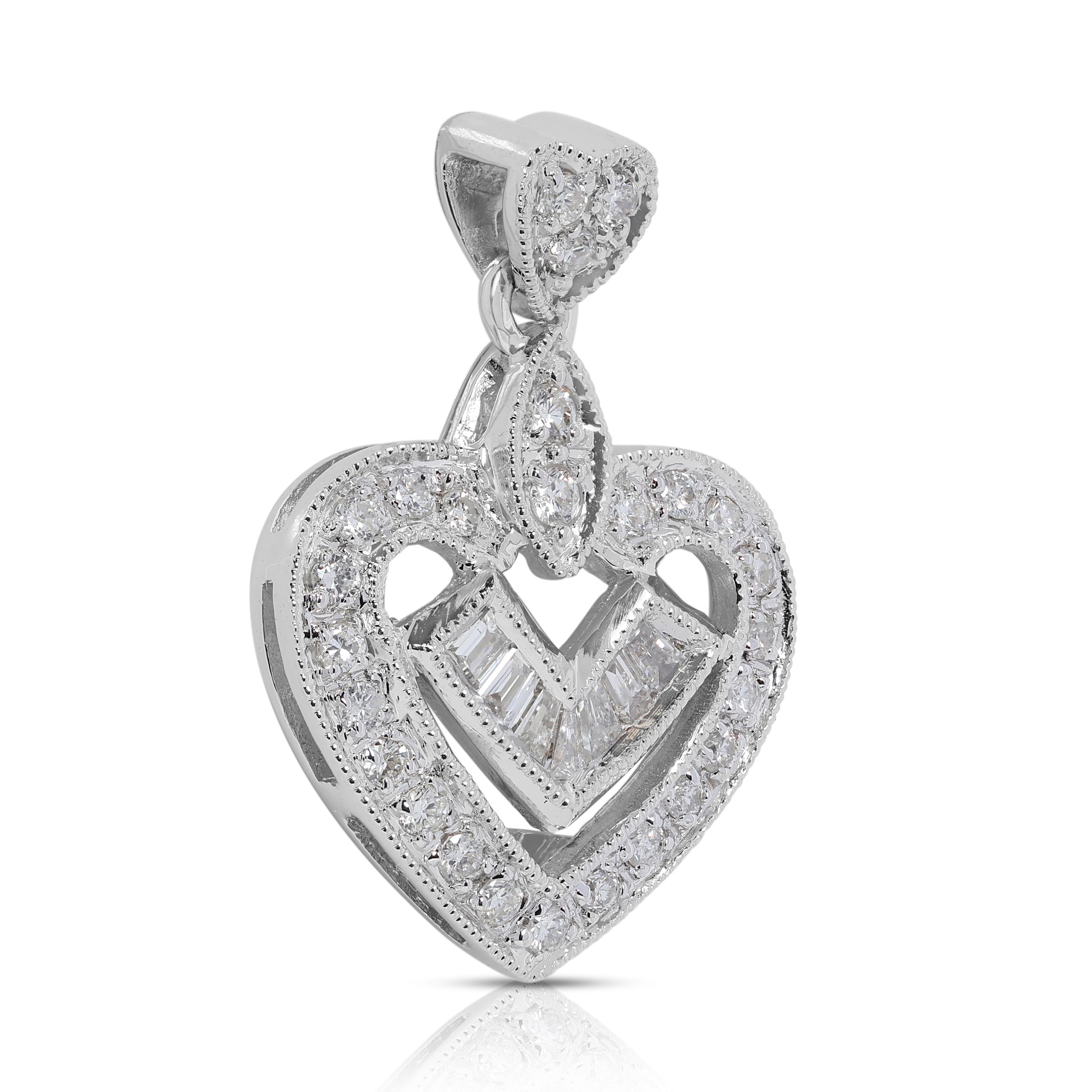 Round Cut Heart-Shaped Quarter Carat Diamond Pendant in 18K White Gold - Pendant Only For Sale