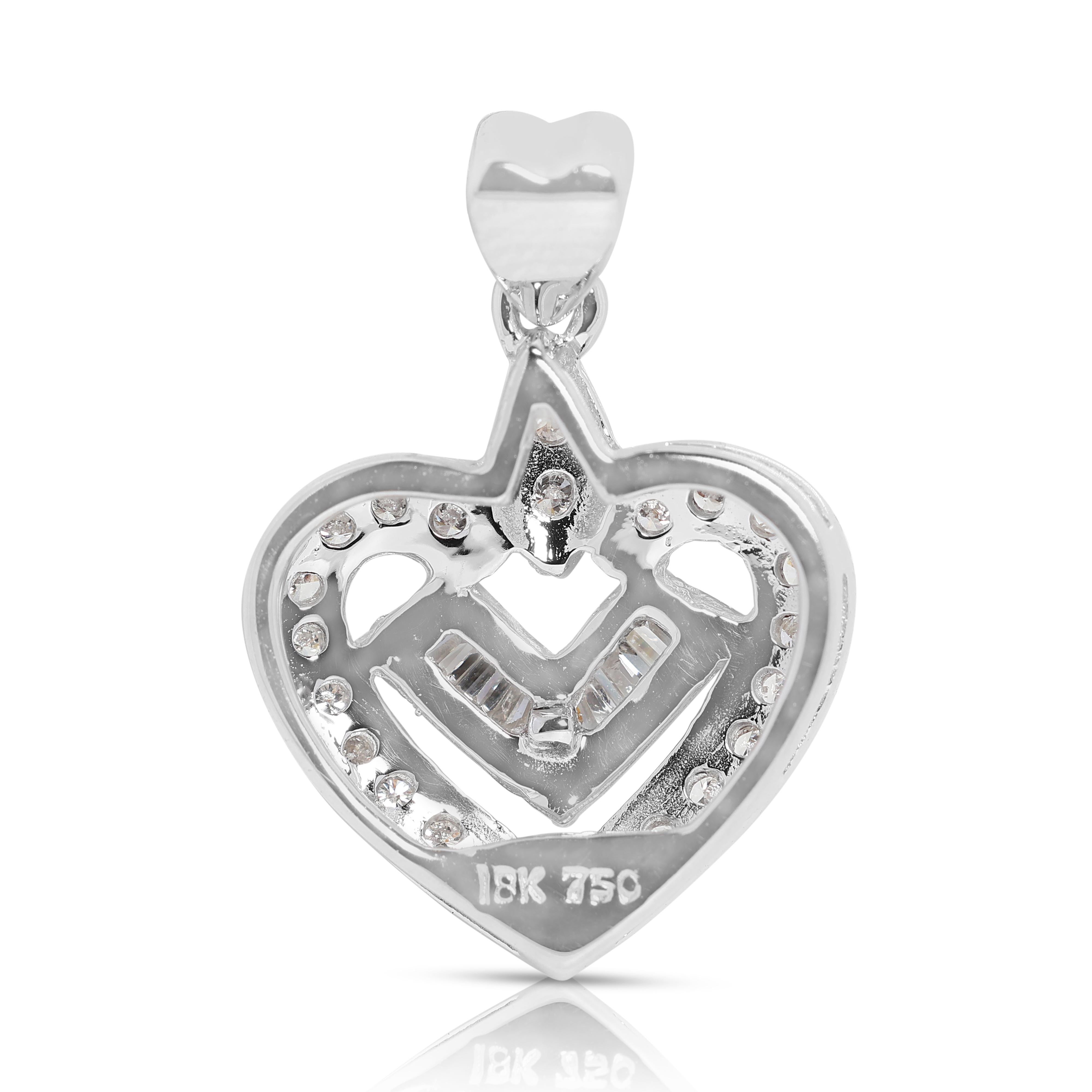 Heart-Shaped Quarter Carat Diamond Pendant in 18K White Gold - Pendant Only For Sale 1