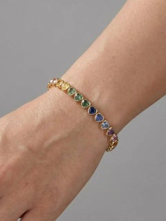 Heart-Shaped Rainbow Gemstone 14K (Custom) Yellow Gold Bracelet