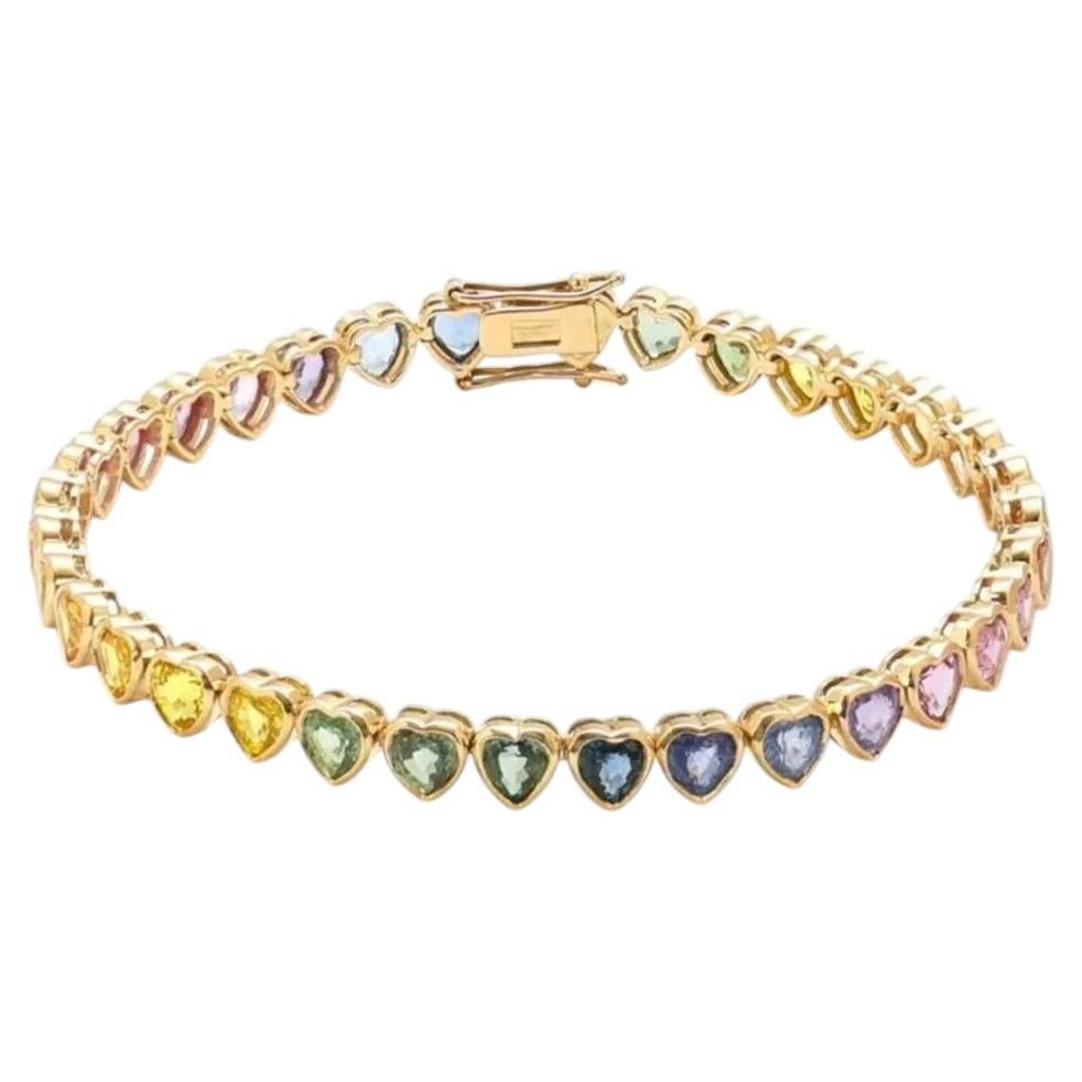 12.59ct Heart-Shaped Rainbow Gemstone 14K Yellow Gold Bracelet For Sale