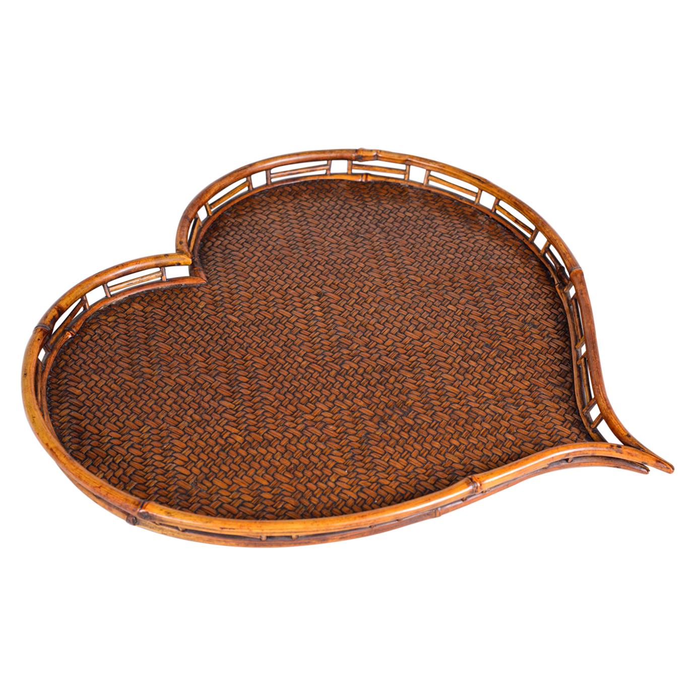 Heart Shaped Rattan and Bamboo Tray