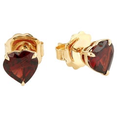 Heart Shaped Red Garnet Minimal Studs In 18k Yellow Gold