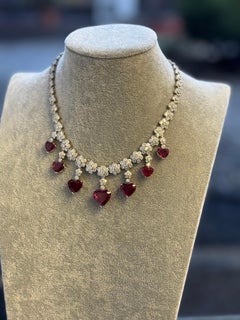 Heart Shaped Rubellite Platinum and Diamond Necklace