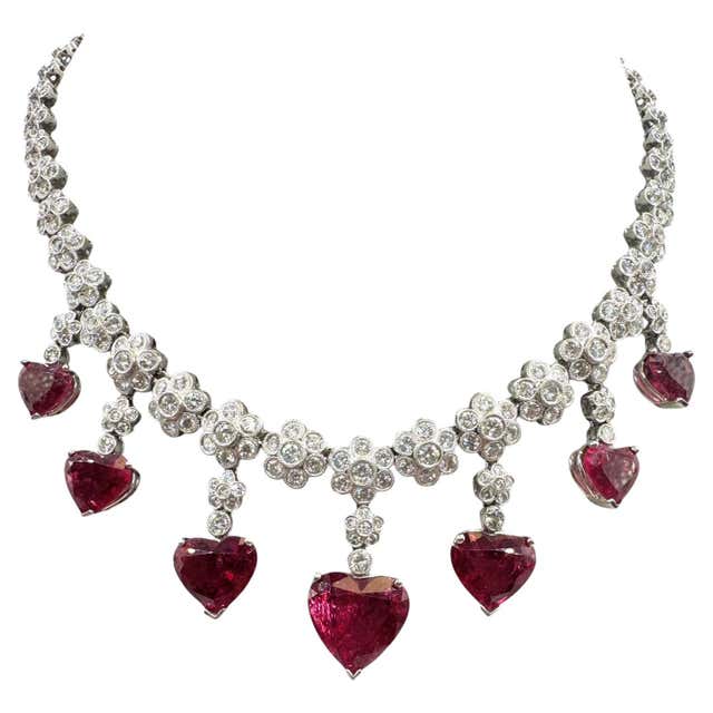 TIFFANY and Co. Platinum Diamond Ruby Heart Pendant Necklace For Sale ...
