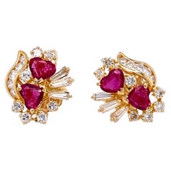Heart Shaped Ruby and Diamond Earrings