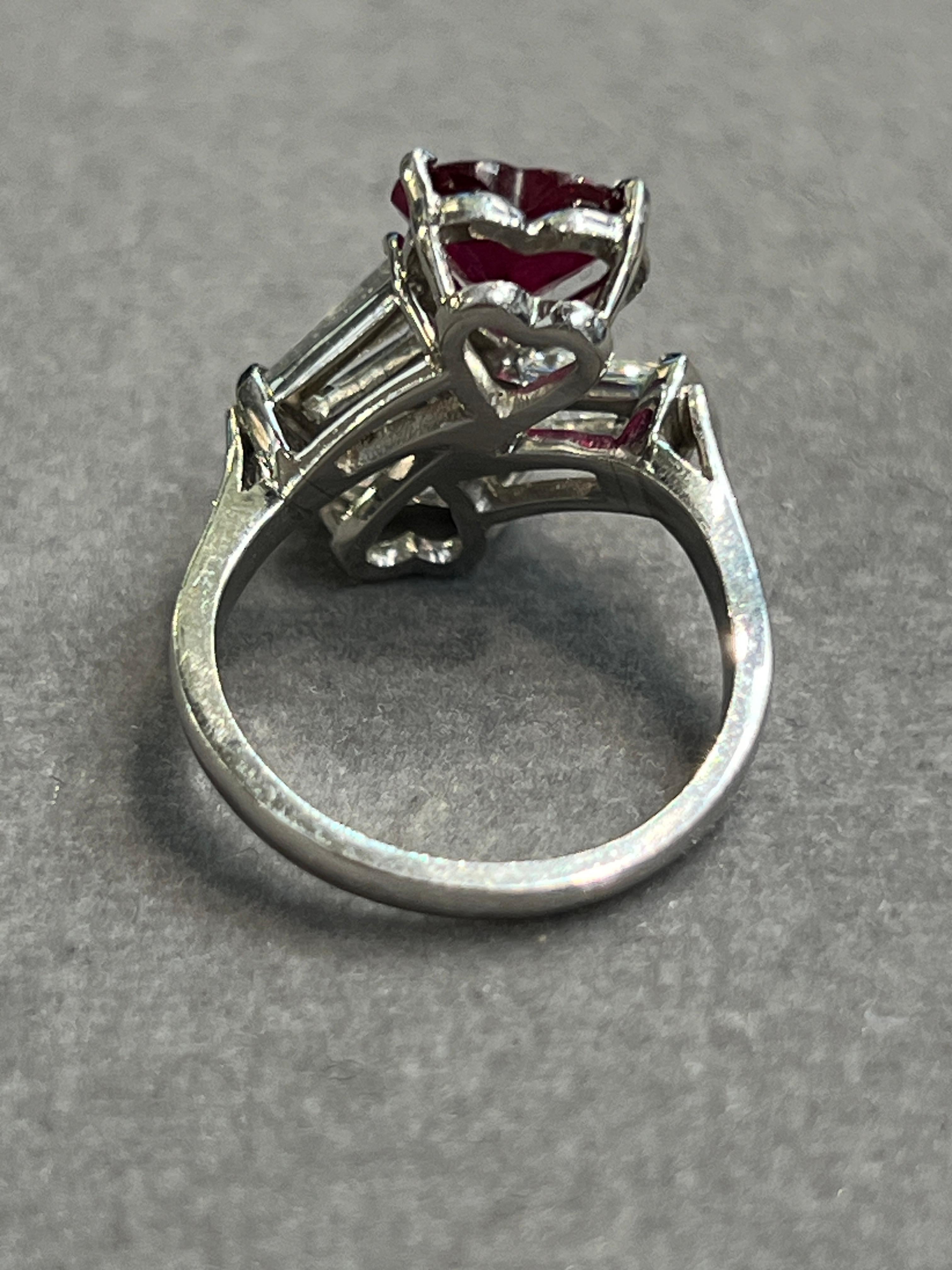 Heart Shaped Ruby and Diamond You & Me Ring For Sale 3