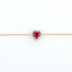 Herzförmige Rubin & Diamant Halo Kette Armband in 14k Gelbgold Geschenk für die Ehefrau