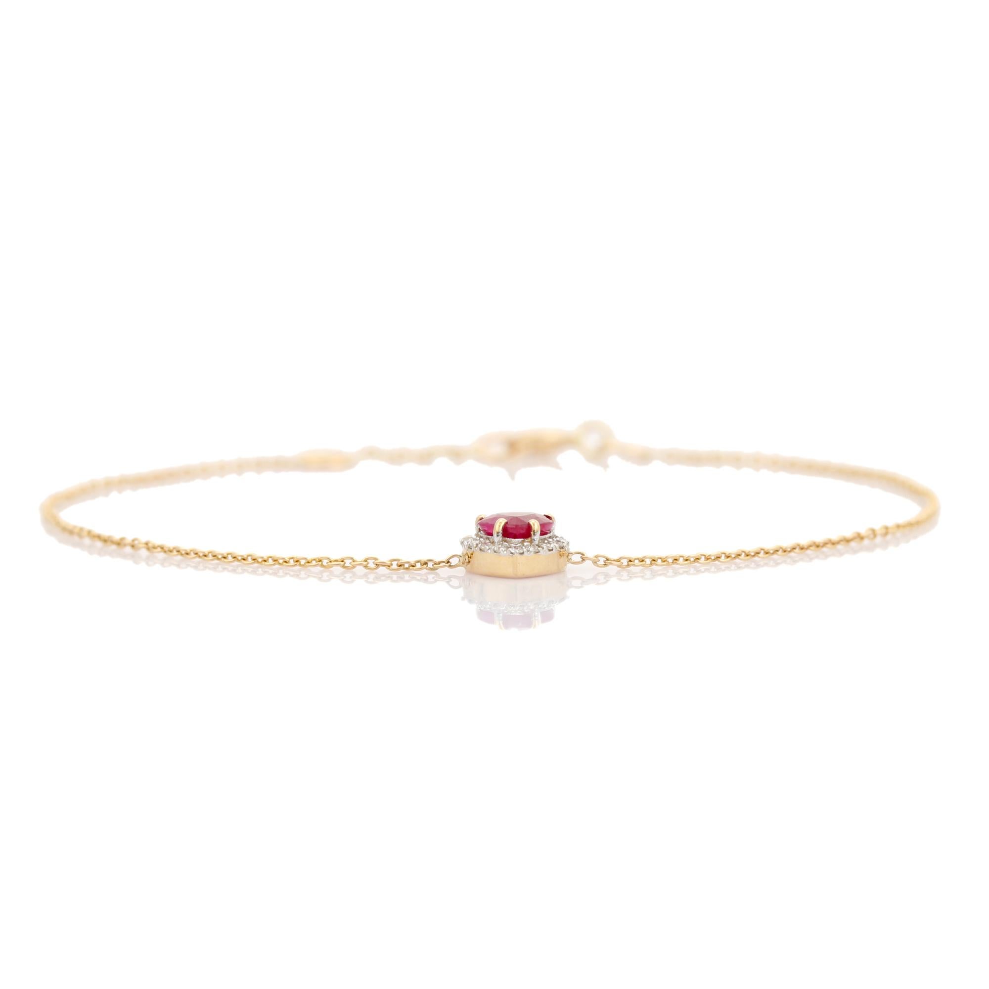 Bracciale a catena con rubini e diamanti a forma di cuore in oro giallo 14k, regalo per la moglie in vendita 3