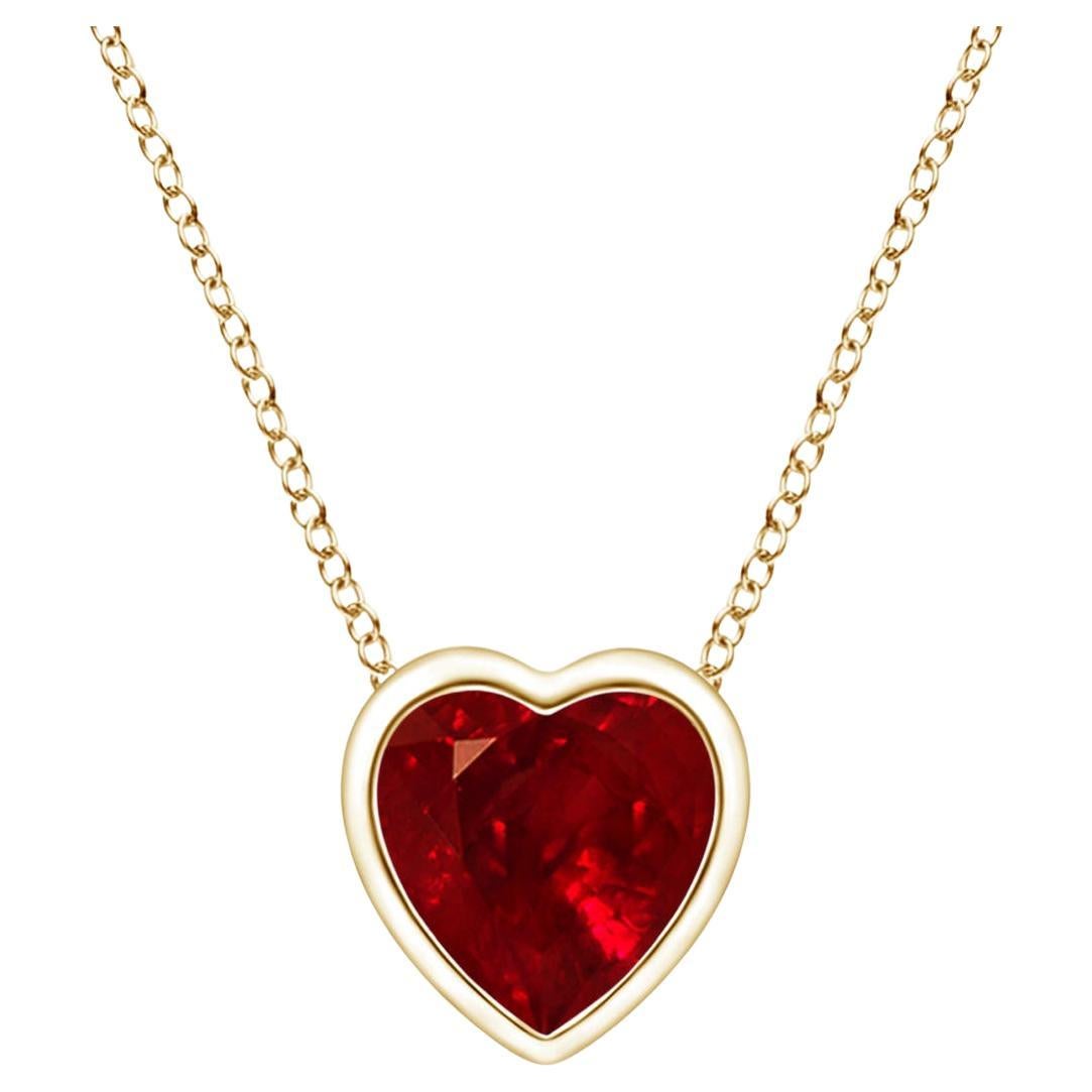 Collana Angara Art Deco con ciondolo di rubino naturale a forma di cuore in oro 14K, 0,30ct