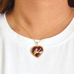 Pendentif Rubis en forme de coeur Saphir jaune Oiseau Accents diamants Pendentif en or