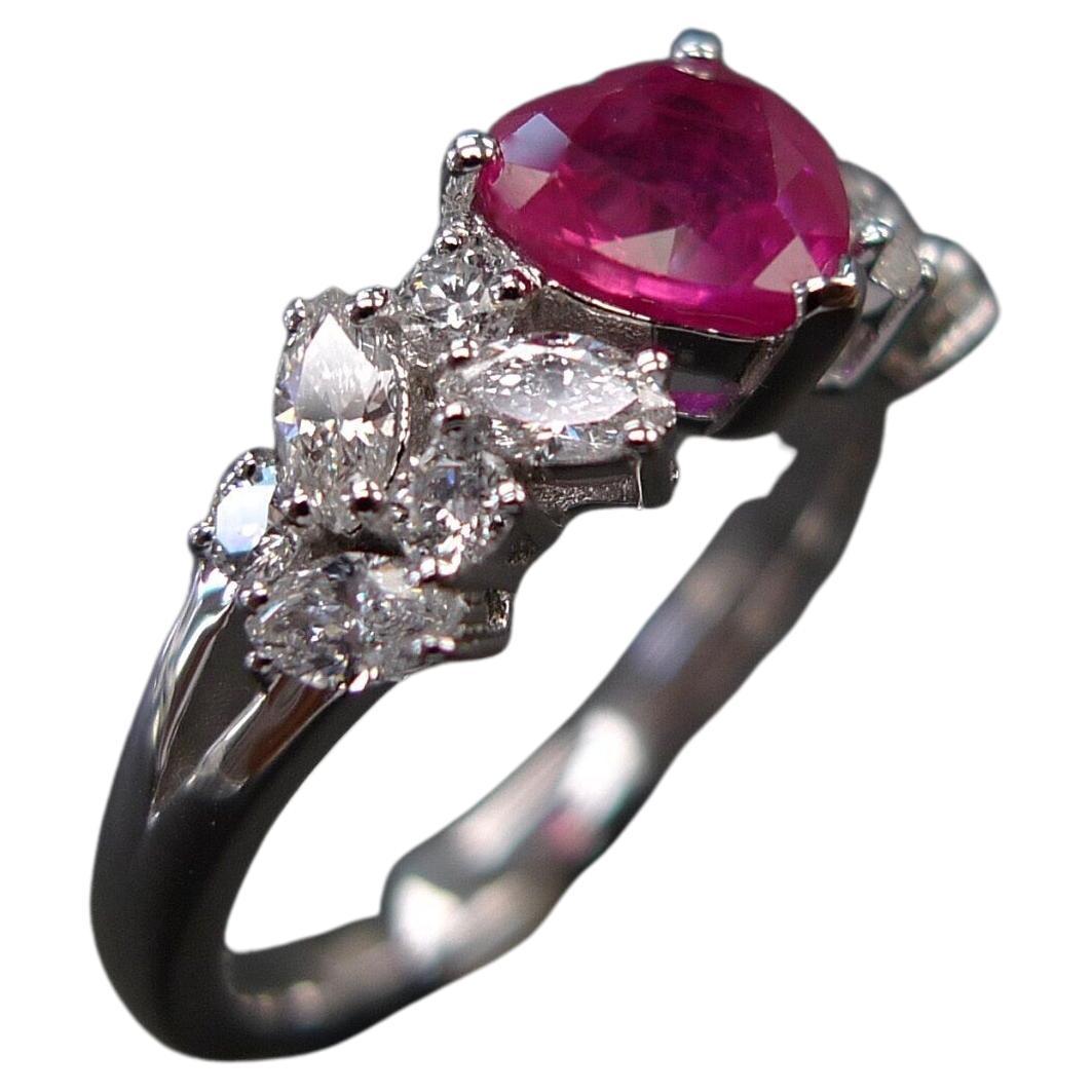 For Sale:  Heart Shaped Ruby Ring with Marquise Diamond Accents in 18k white gold 2