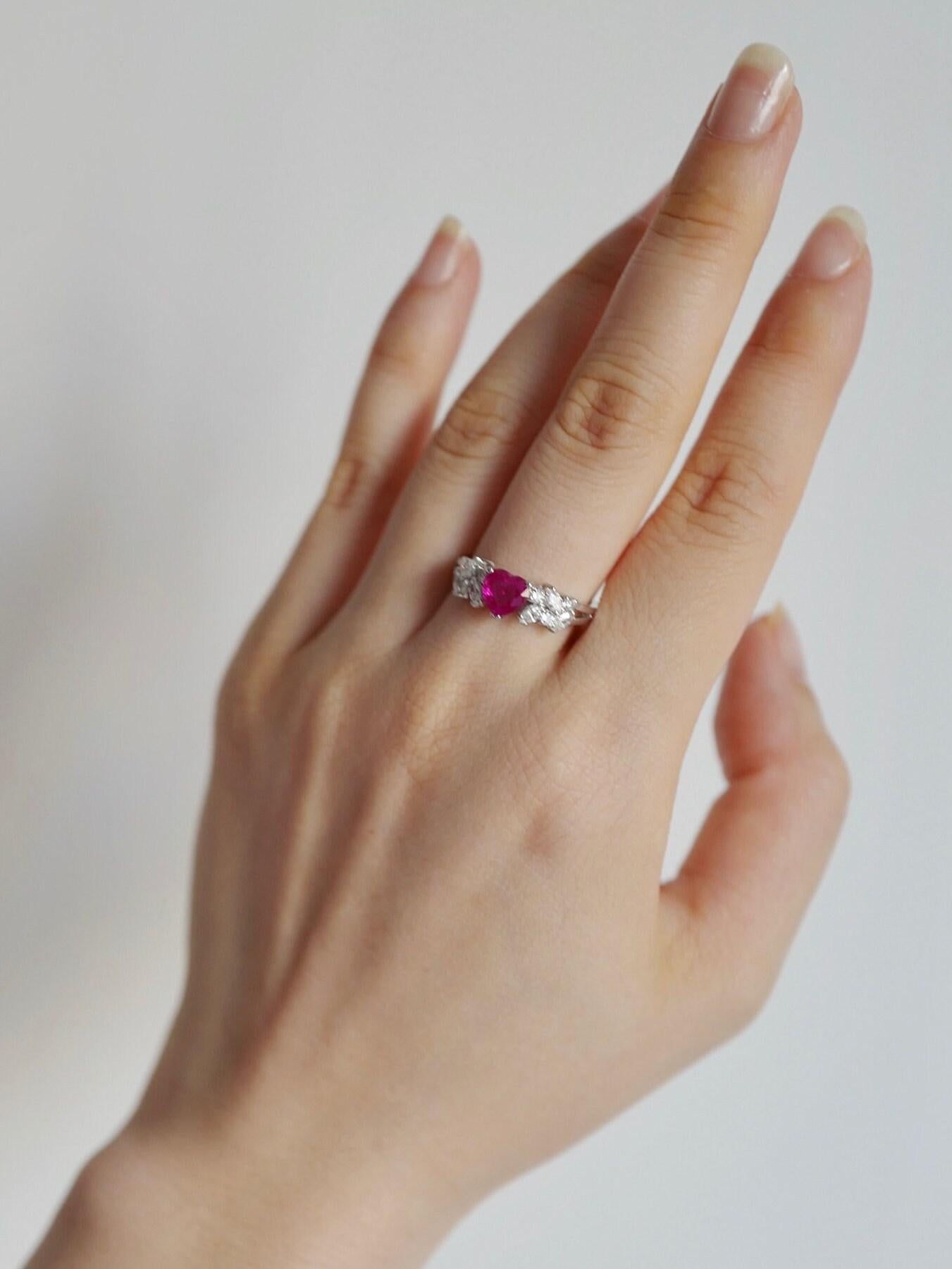 For Sale:  Heart Shaped Ruby Ring with Marquise Diamond Accents in 18k white gold 4