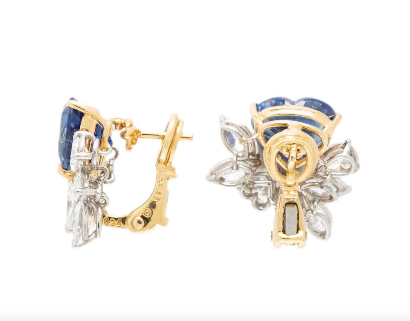 Contemporain Boucles d'oreilles en saphir et diamant en forme de cœur en vente