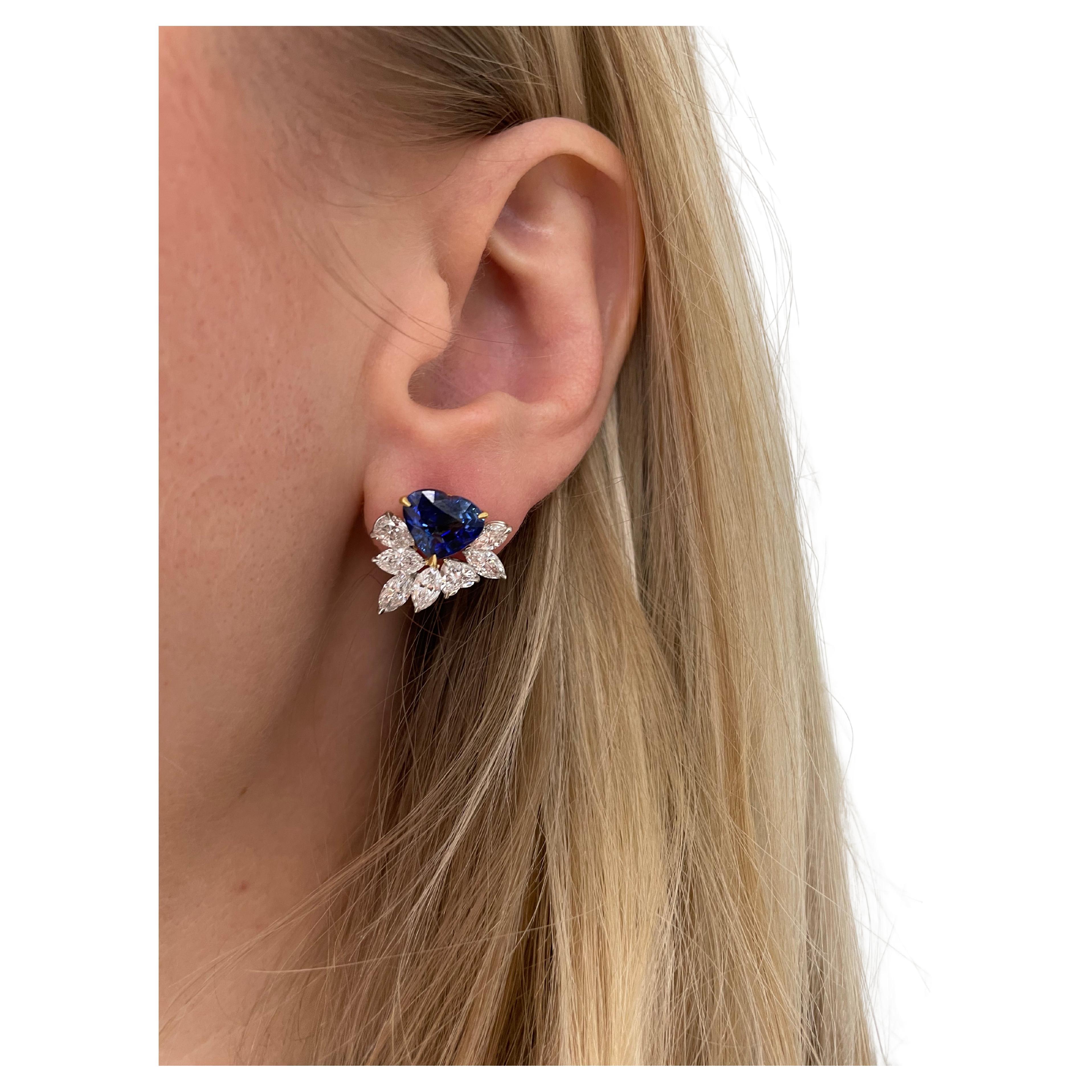 Heart Shaped Sapphire and Diamond Earrings