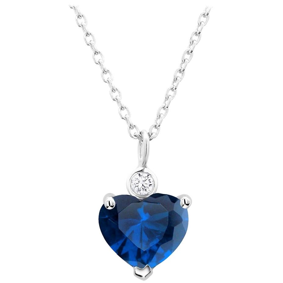 Heart-Shaped Sapphire and Diamond Gold Drop Necklace Pendant