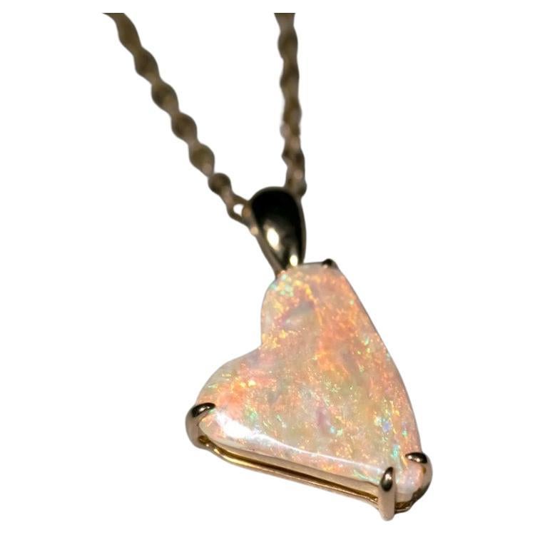 Heart Shaped Semi-Black Opal Pendant Necklace 18K Yellow Gold For Sale