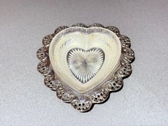Heart-Shaped Silver and Cut Glass Box, Antique English Vanity or Trinket Dish