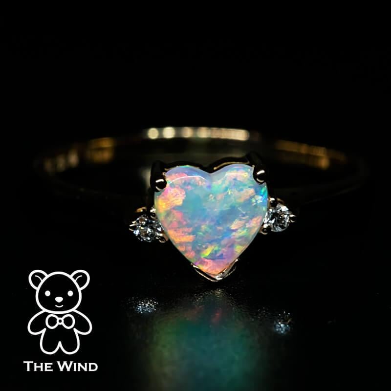 Heart Shaped Solid Opal & Diamond Engagement Ring in 18K Rose Gold In New Condition For Sale In Suwanee, GA